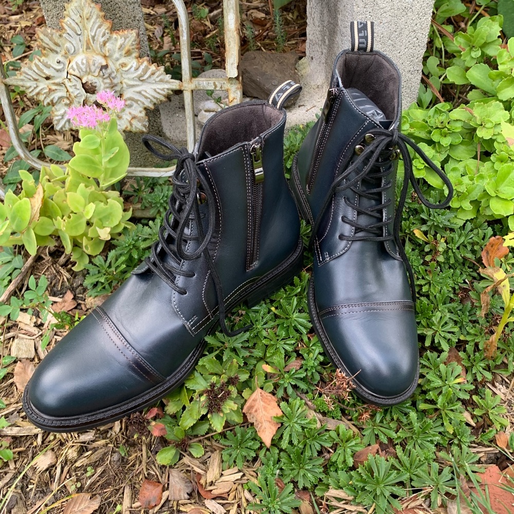 Arkbird Men's dark navy blue / black Chukka Oxford Leather Zippered Ankle Boots